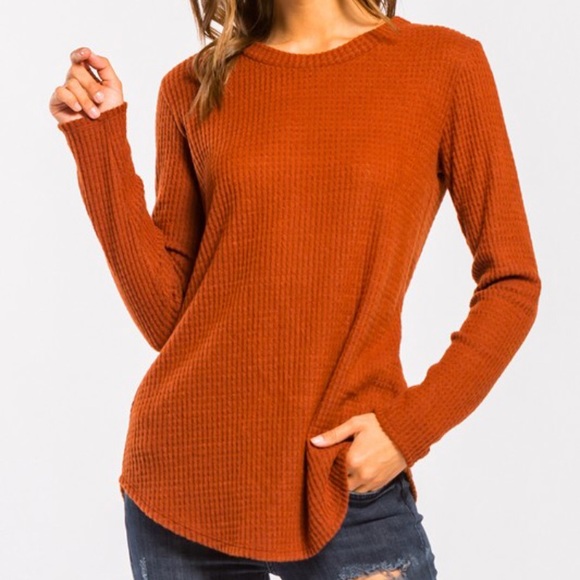 Brick Rust Brushed Thermal Basic Long Sleeve Top - Picture 2 of 3